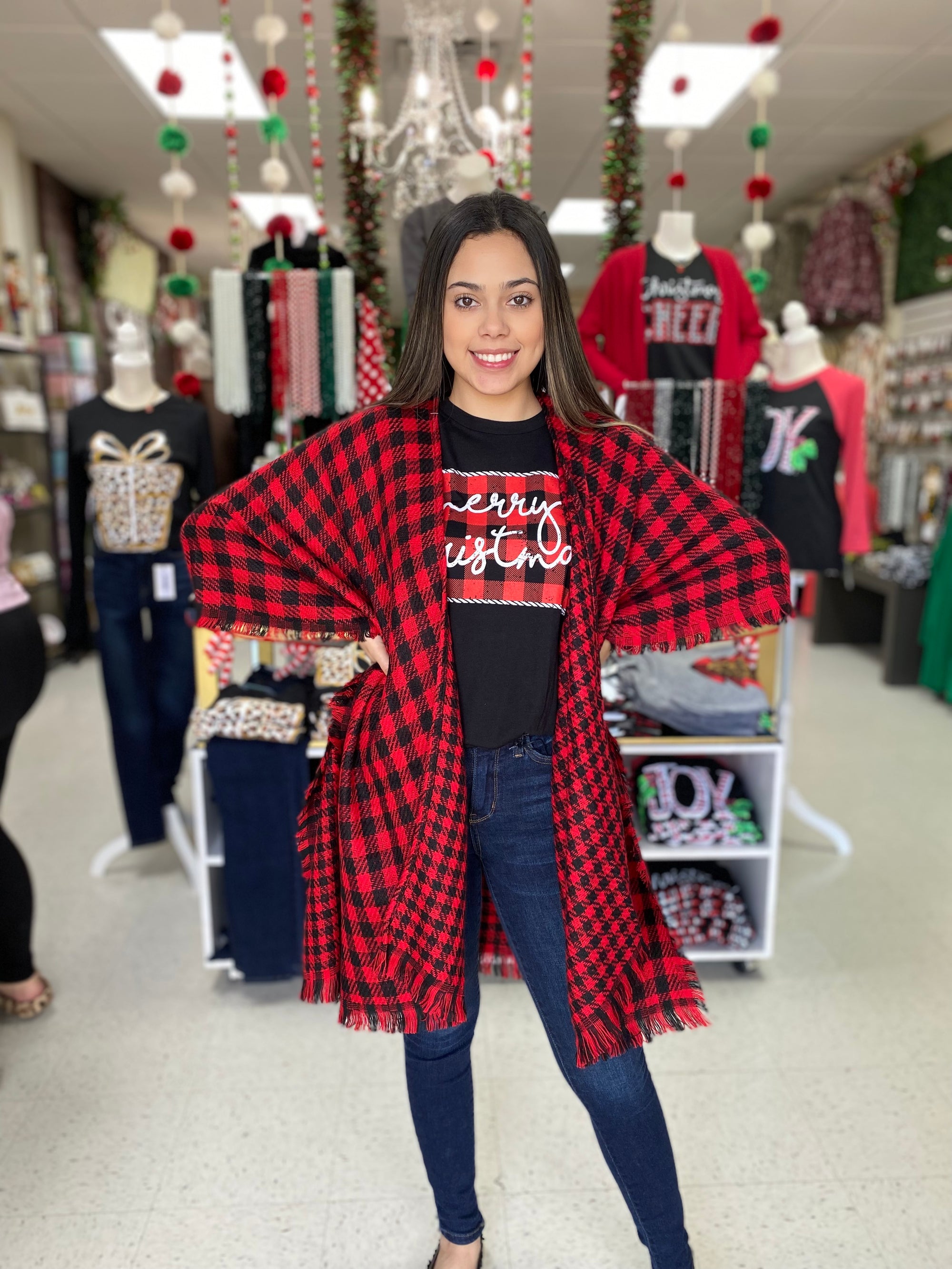 RED BLACK PONCHO