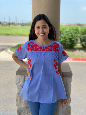 BECKY BLUE EMBROIDERY BLOUSE