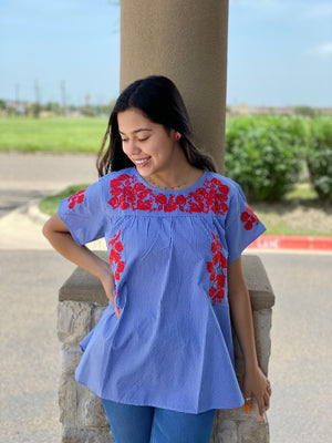 BECKY BLUE EMBROIDERY BLOUSE