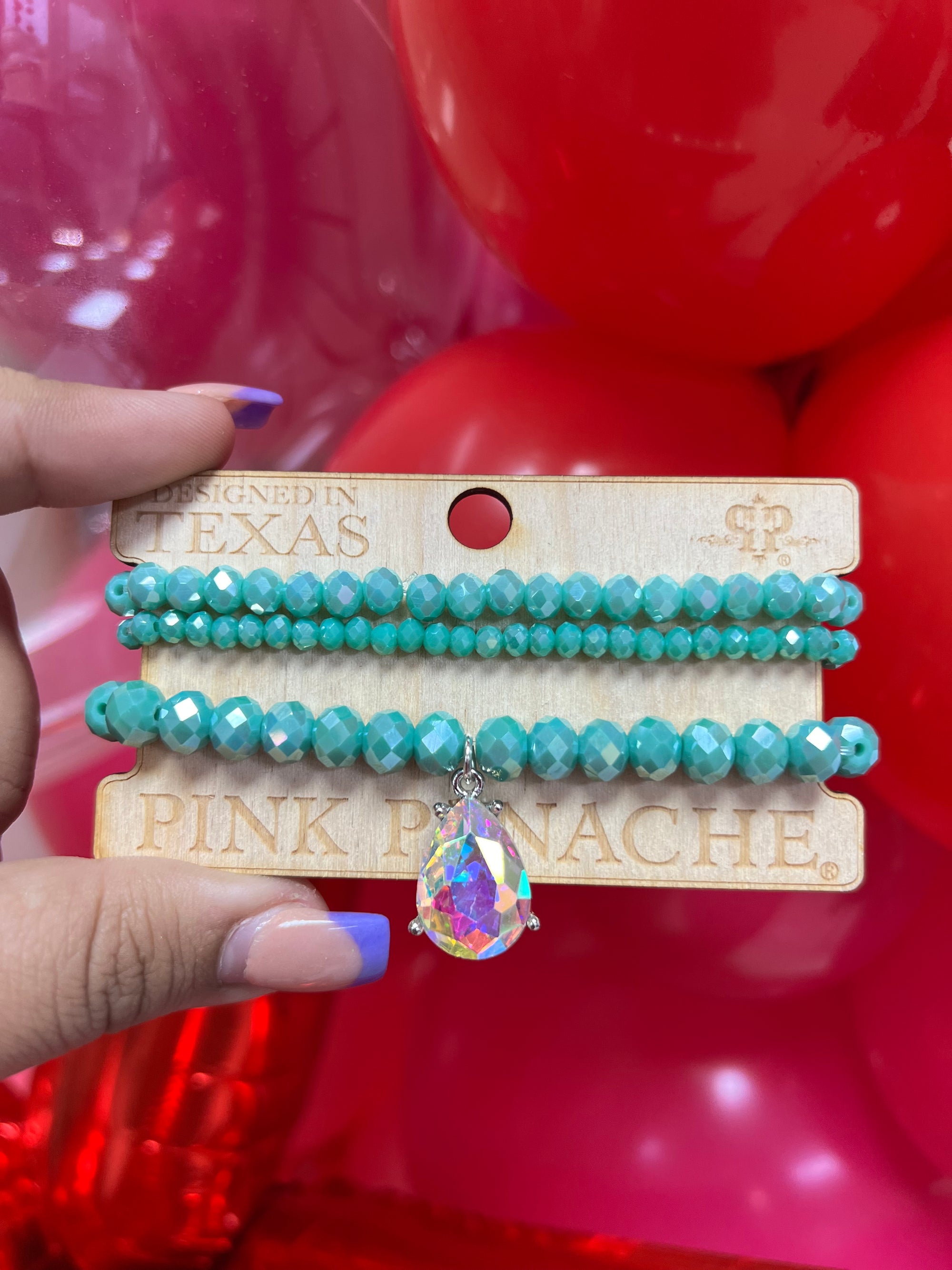 TEAL WITH GEM PINK PANACHE BRACELET SET