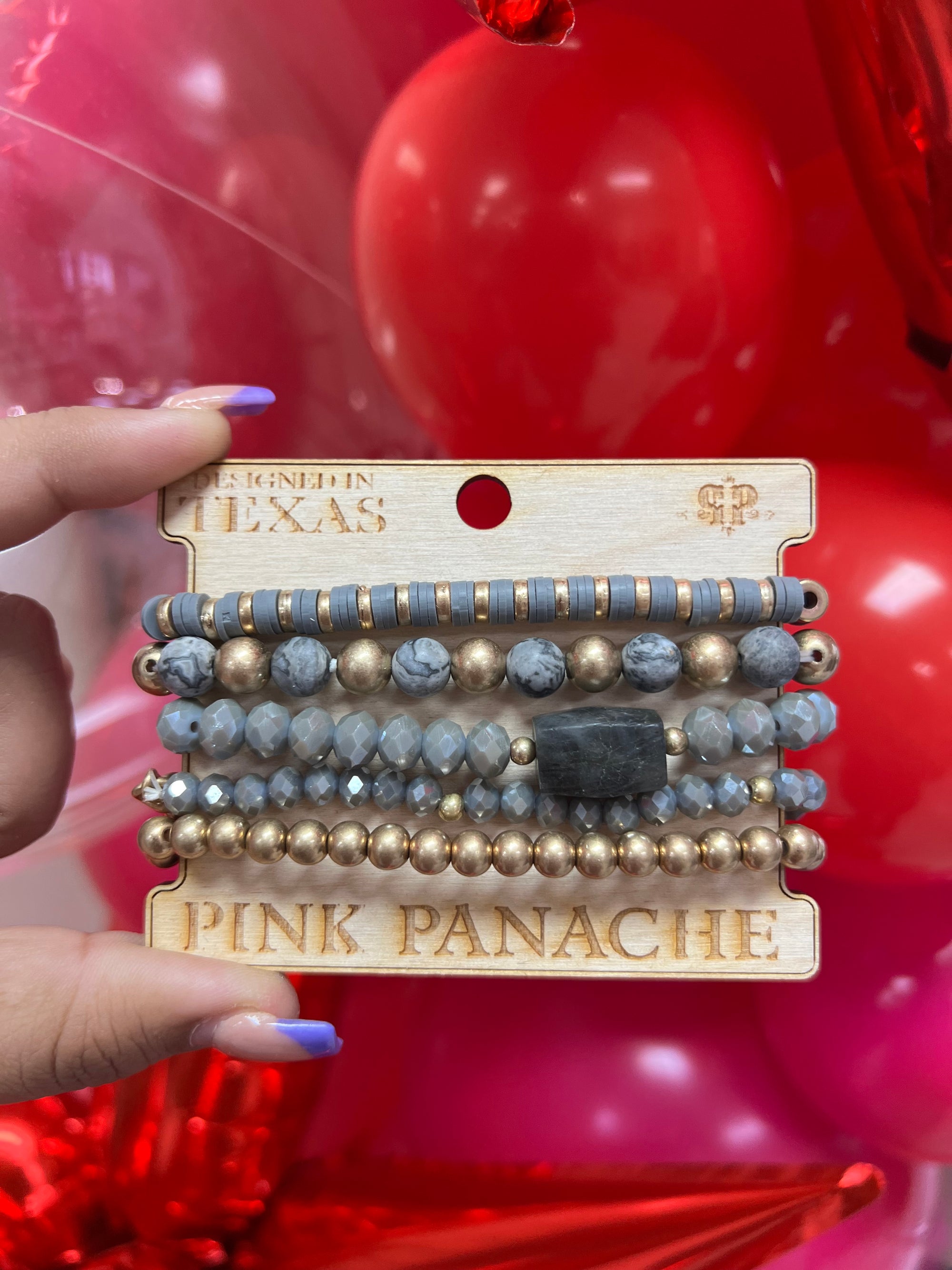 GEO GRAY PINK PANACHE BRACELET SET