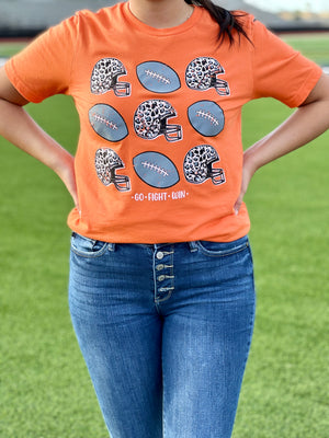 GO FIGHT WIN ORANGE LEOPARD TEE