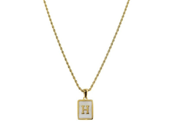 JANE MARIE INITIAL NECKLACE GOLD RECTANGLE WITH SHELL INLAY