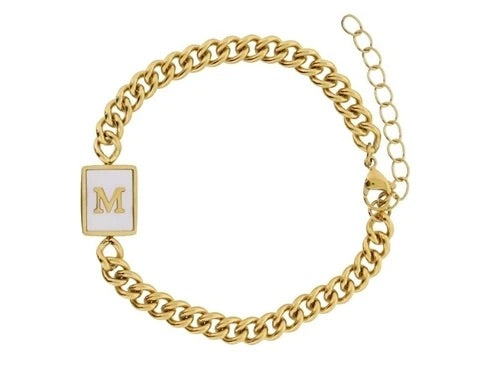 JANE MARIE INITIAL BRACELET GOLD RECTANGLE WITH SHELL INLAY