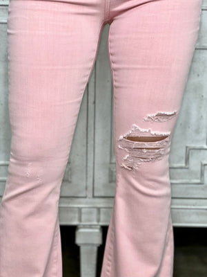 SHIRLEY PINK DESTROY FLARE JEANS