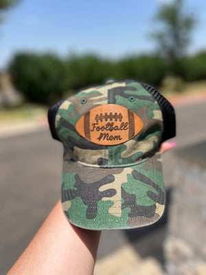 CAMO BLACK FOOTBALL MOM LEATHER PATCH CAP