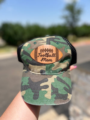 CAMO BLACK FOOTBALL MOM LEATHER PATCH CAP