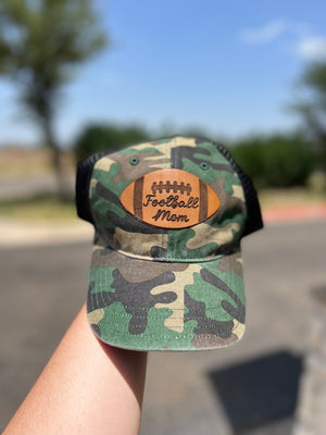 CAMO BLACK FOOTBALL MOM LEATHER PATCH CAP