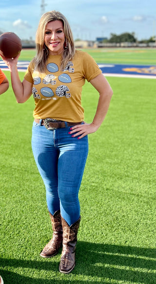 GO FIGHT WIN MARIGOLD LEOPARD TEE