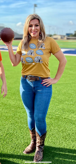 GO FIGHT WIN MARIGOLD LEOPARD TEE