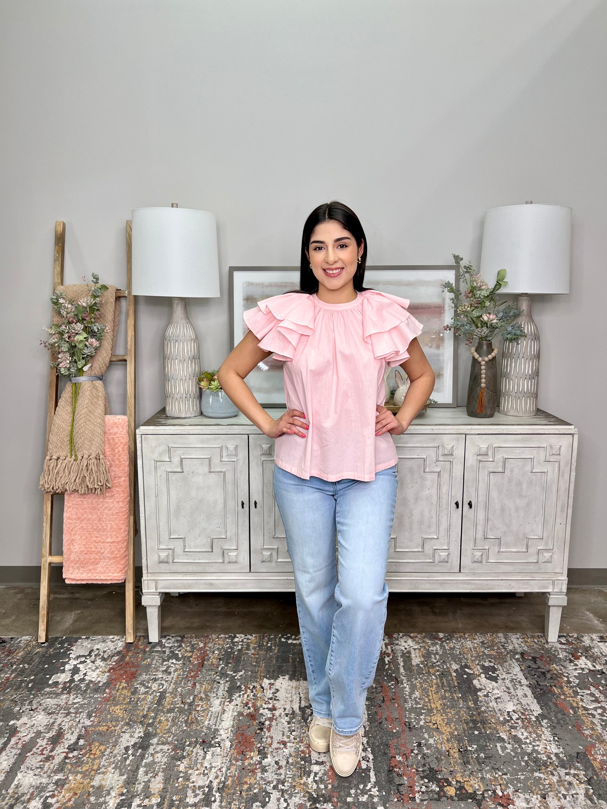 BABY PINK RUFFLE SLEEVE TOP