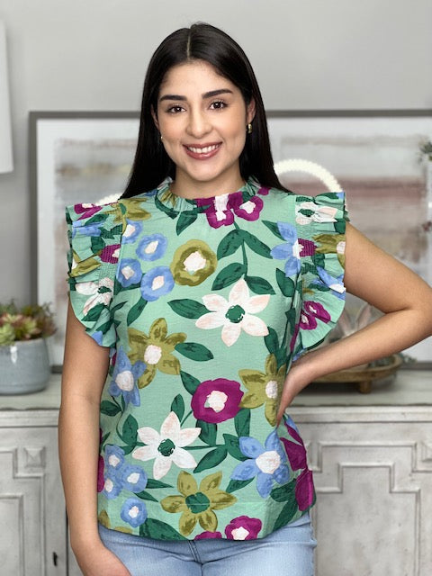 BECKY SEAGREEN FLORAL TOP