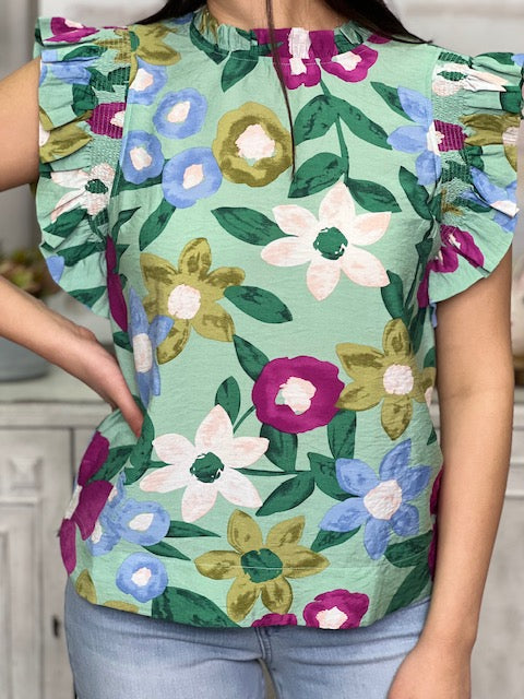 BECKY SEAGREEN FLORAL TOP