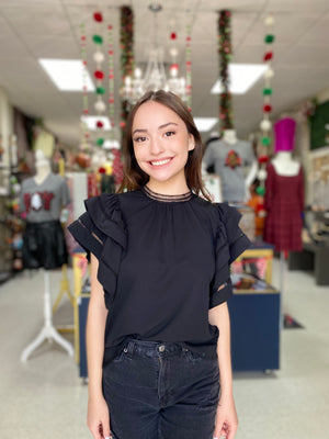 BLACK RUFFLED TOP