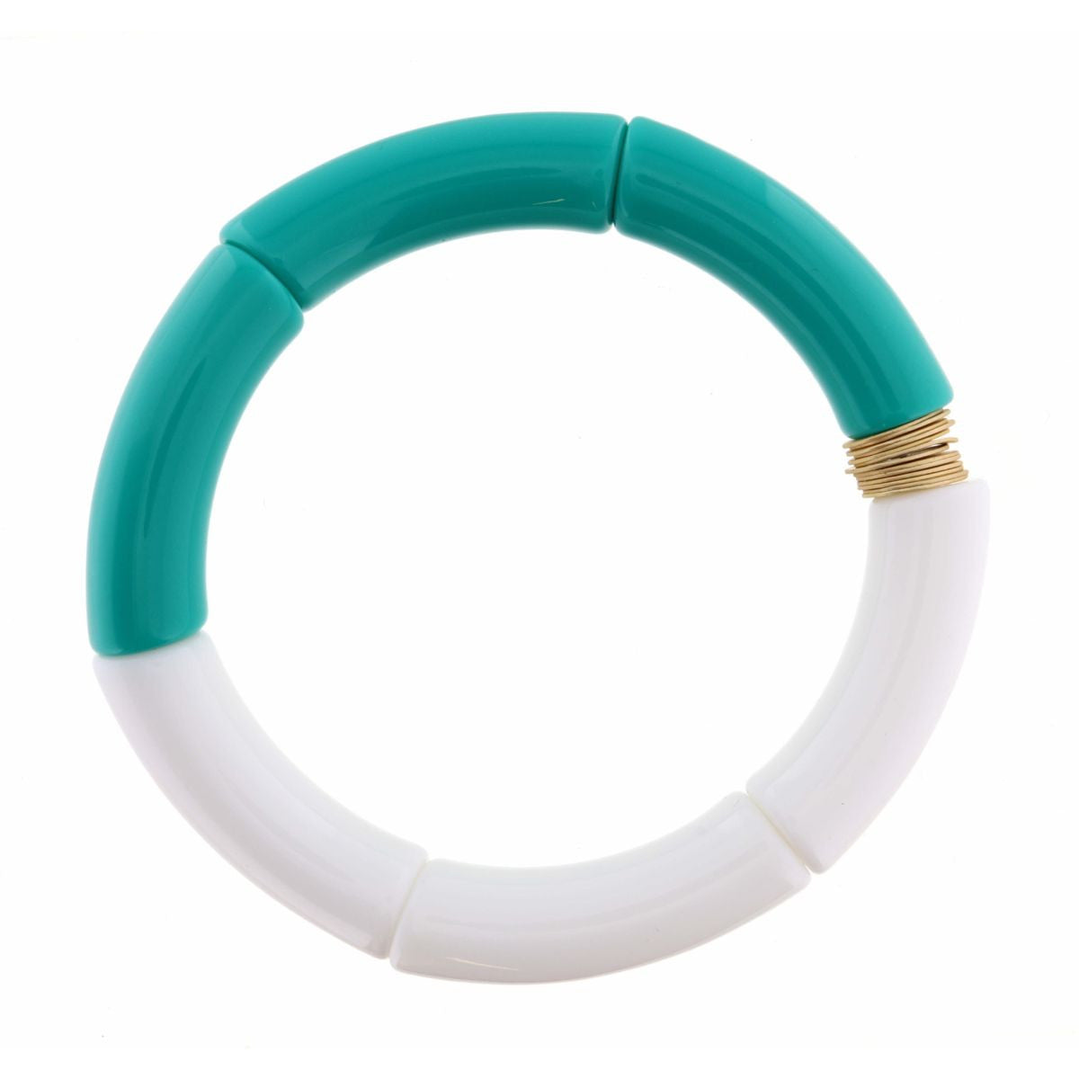 THICK, TURQUOISE AND WHITE ACRYLIC WITH GOLD SEQUINS BRACELET