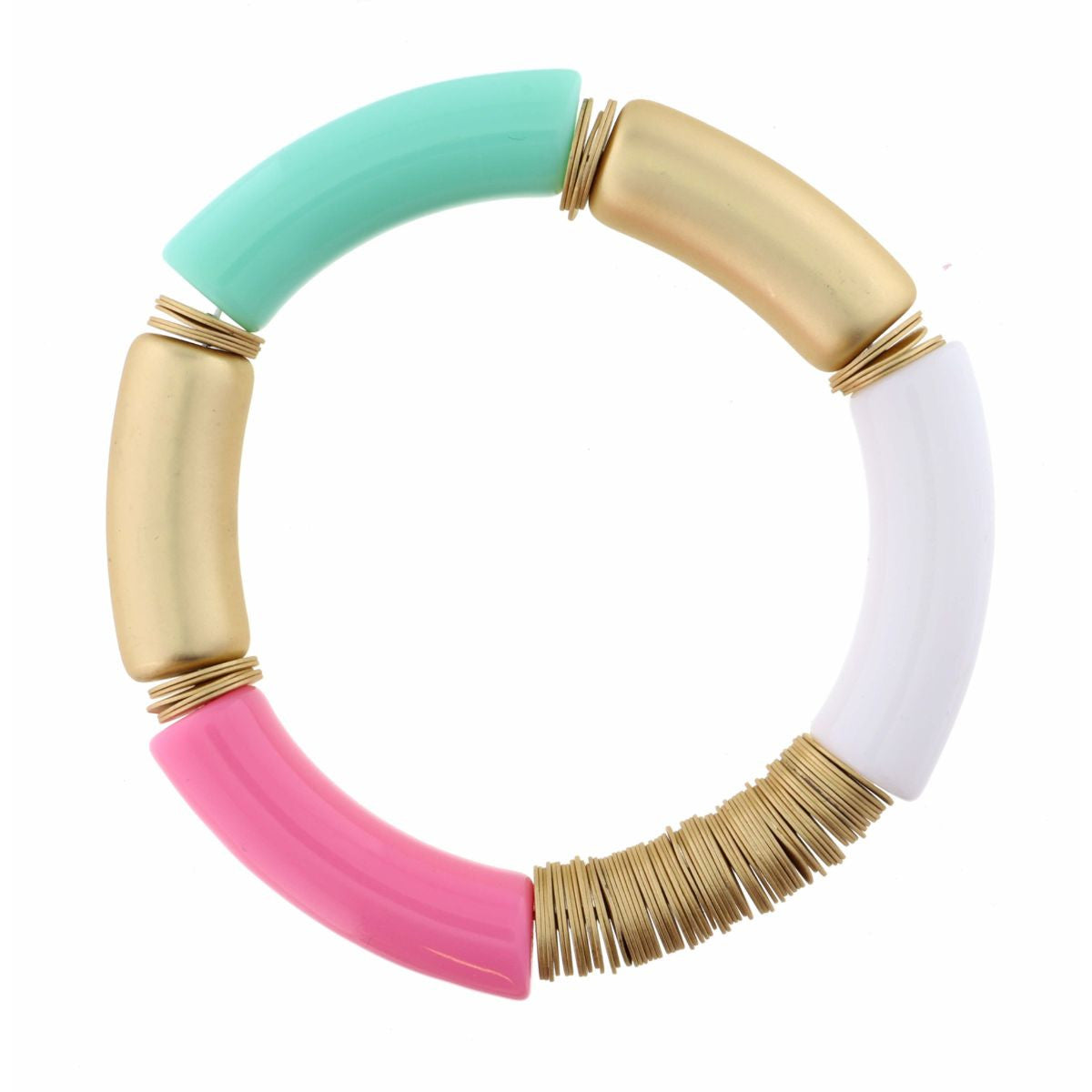 THICK, PINK, MINT, WHITE, AND GOLD ACRYLIC BRACELET