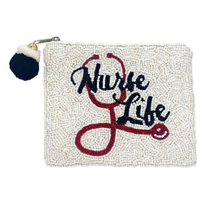 NURSE LIFE BEADED LA CHIC COIN BAG