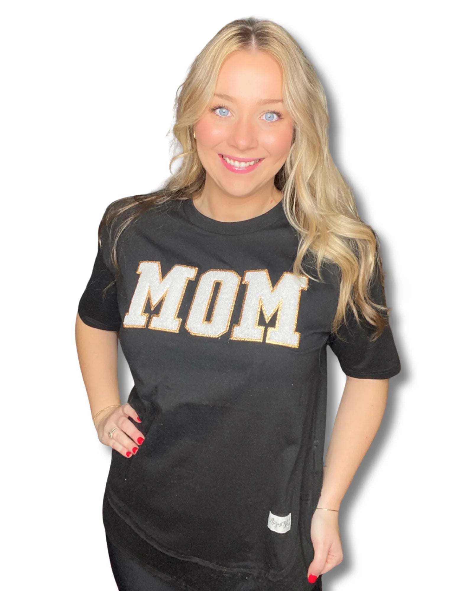 Mom Preppy Patch Black High Tee