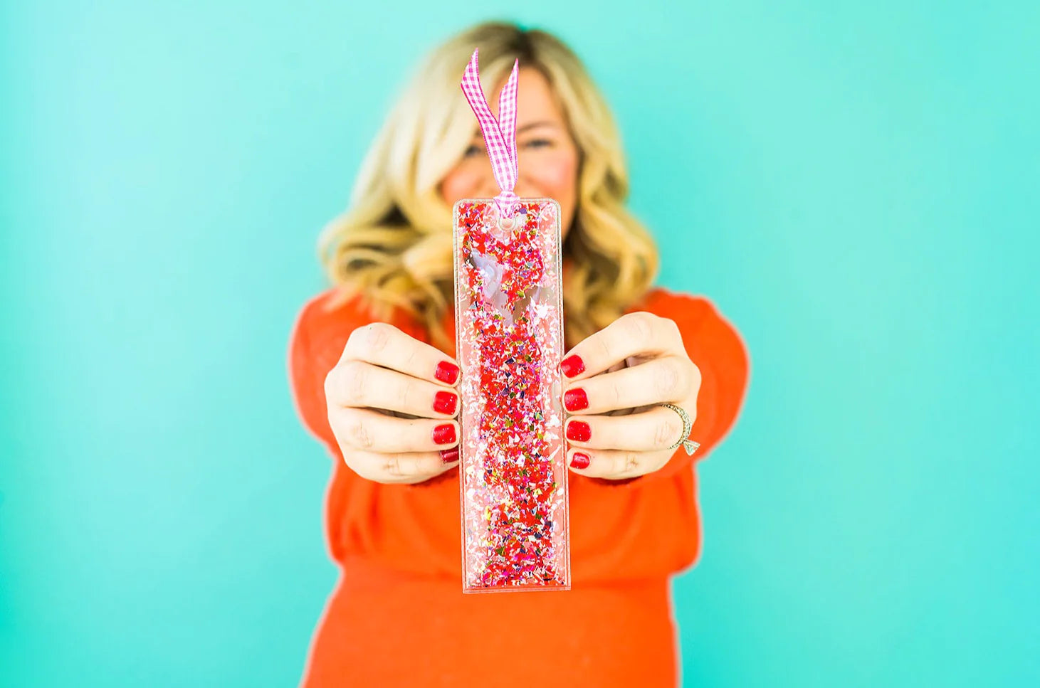 RED + PINK CONFETTI BOOKMARK