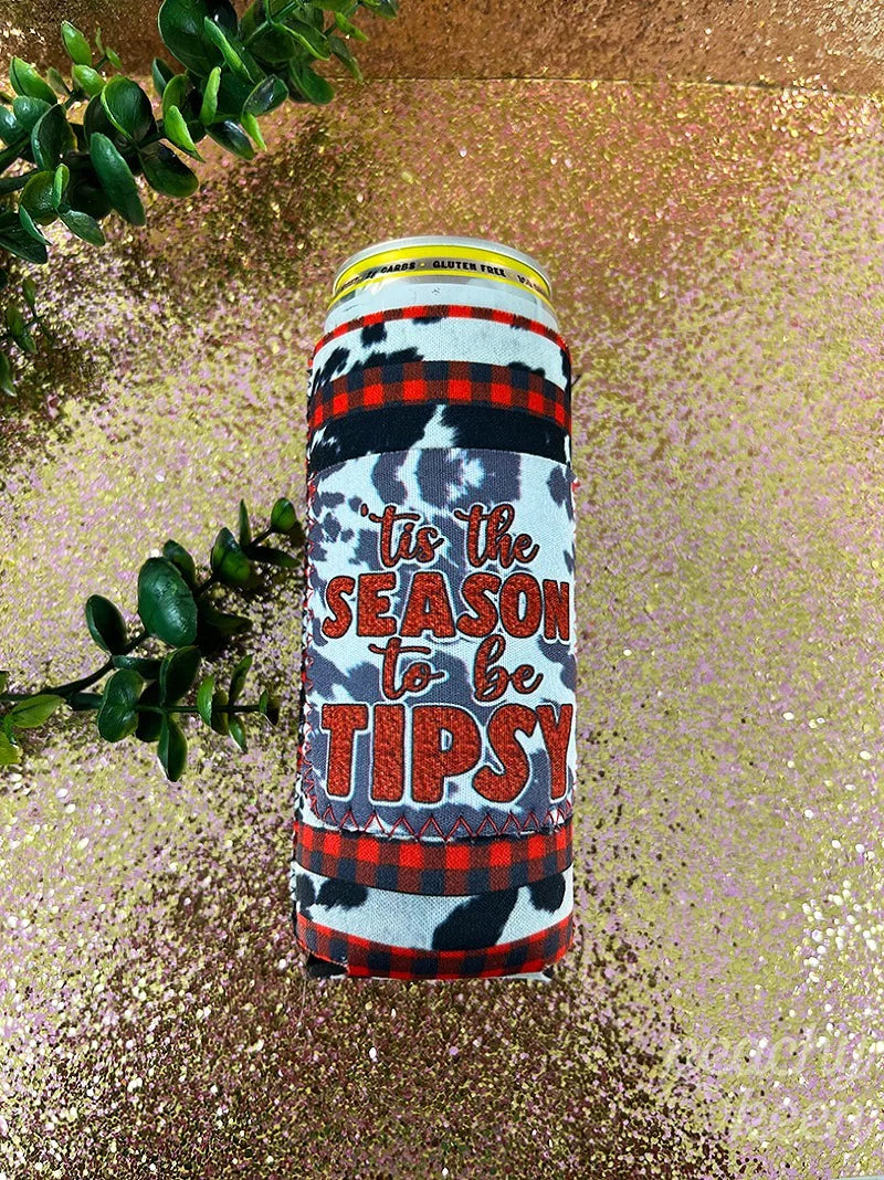 'TIS THE SEASON TO BE TIPSY COW BUFFALO PLAID SLIM CAN COOLER