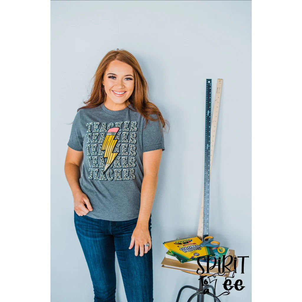 TEACHER WITH REPEAT LIGHTNING BOLT TEE