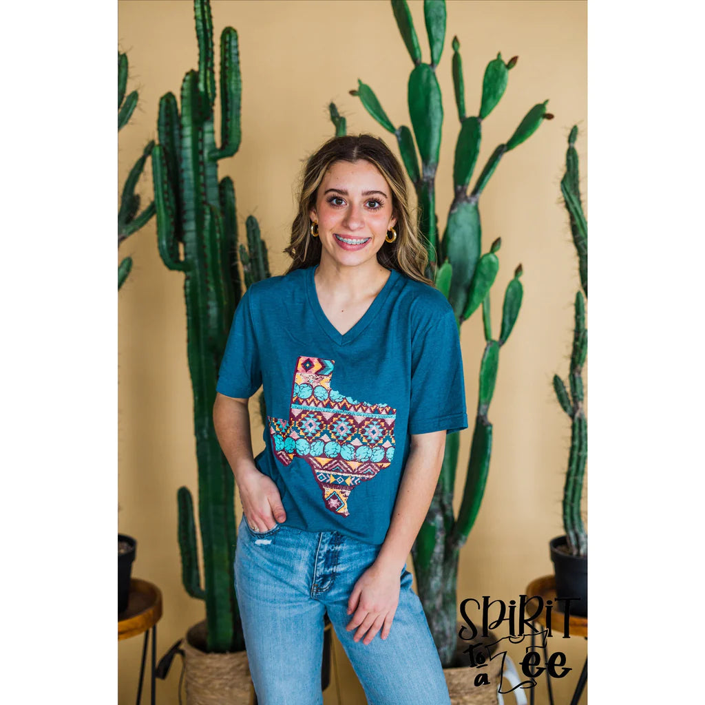 Texas Soutwest & Turquoise V-Neck Tee