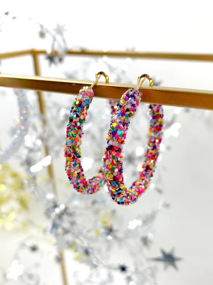 MULTI GLITTER HINGE HOOPS TAYLOR SHAYE