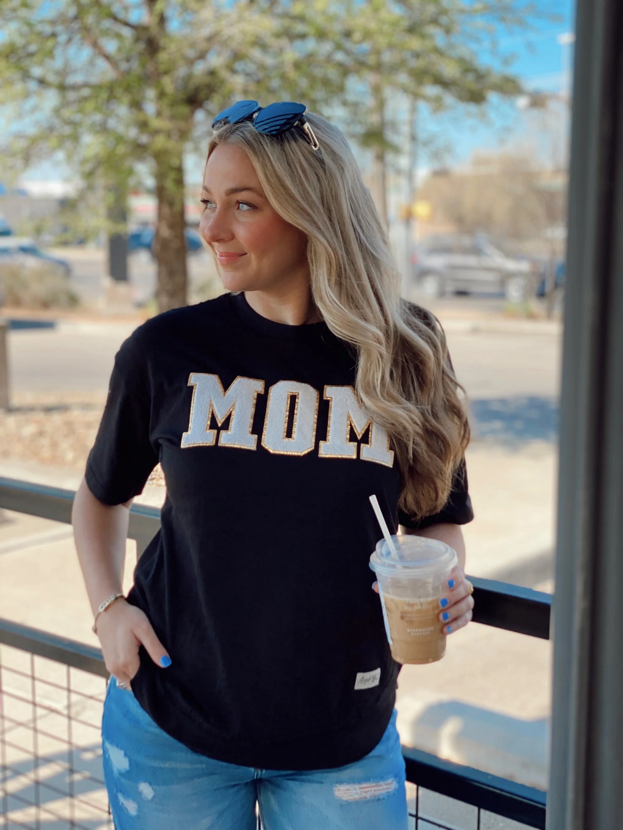 Mom Preppy Patch Black High Tee