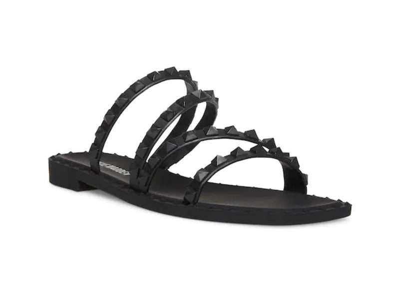 STEVE MADDEN SKYLAR BLACK STUDDED SANDALS