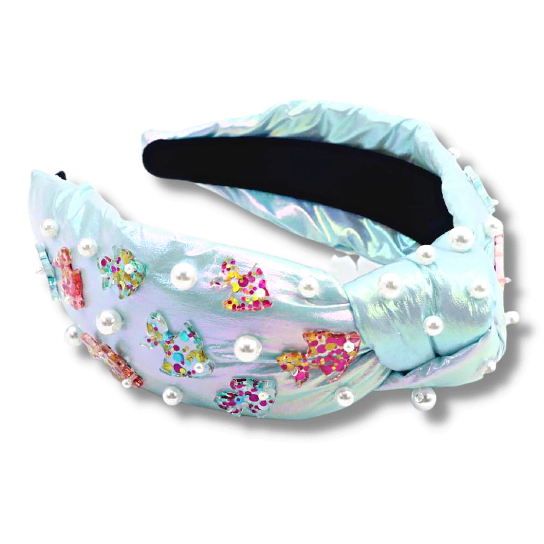 IRIDESCENT HEADBAND WITH FISH & PEARLS