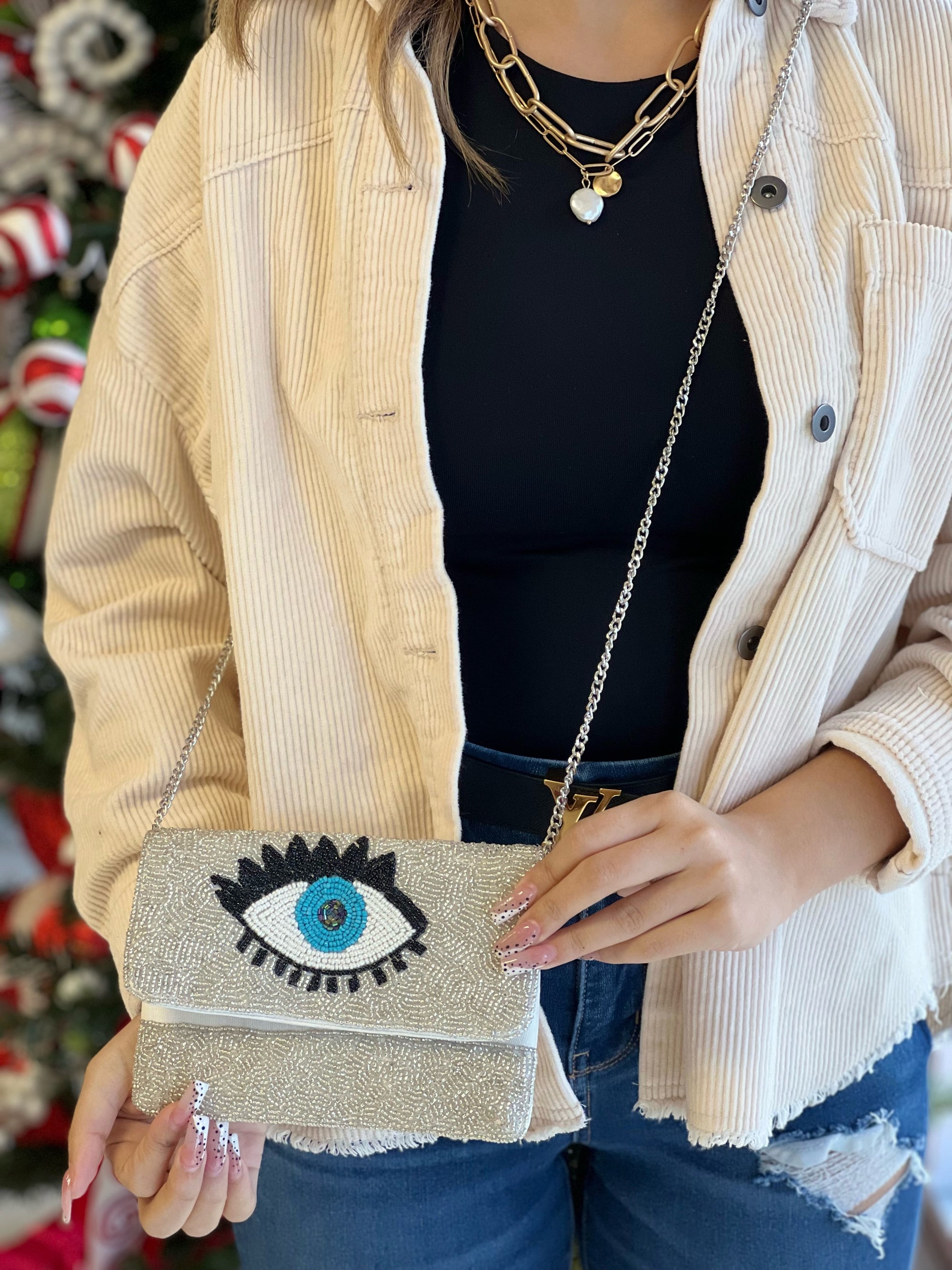 EVIL EYE SILVER MINI CLUTCH