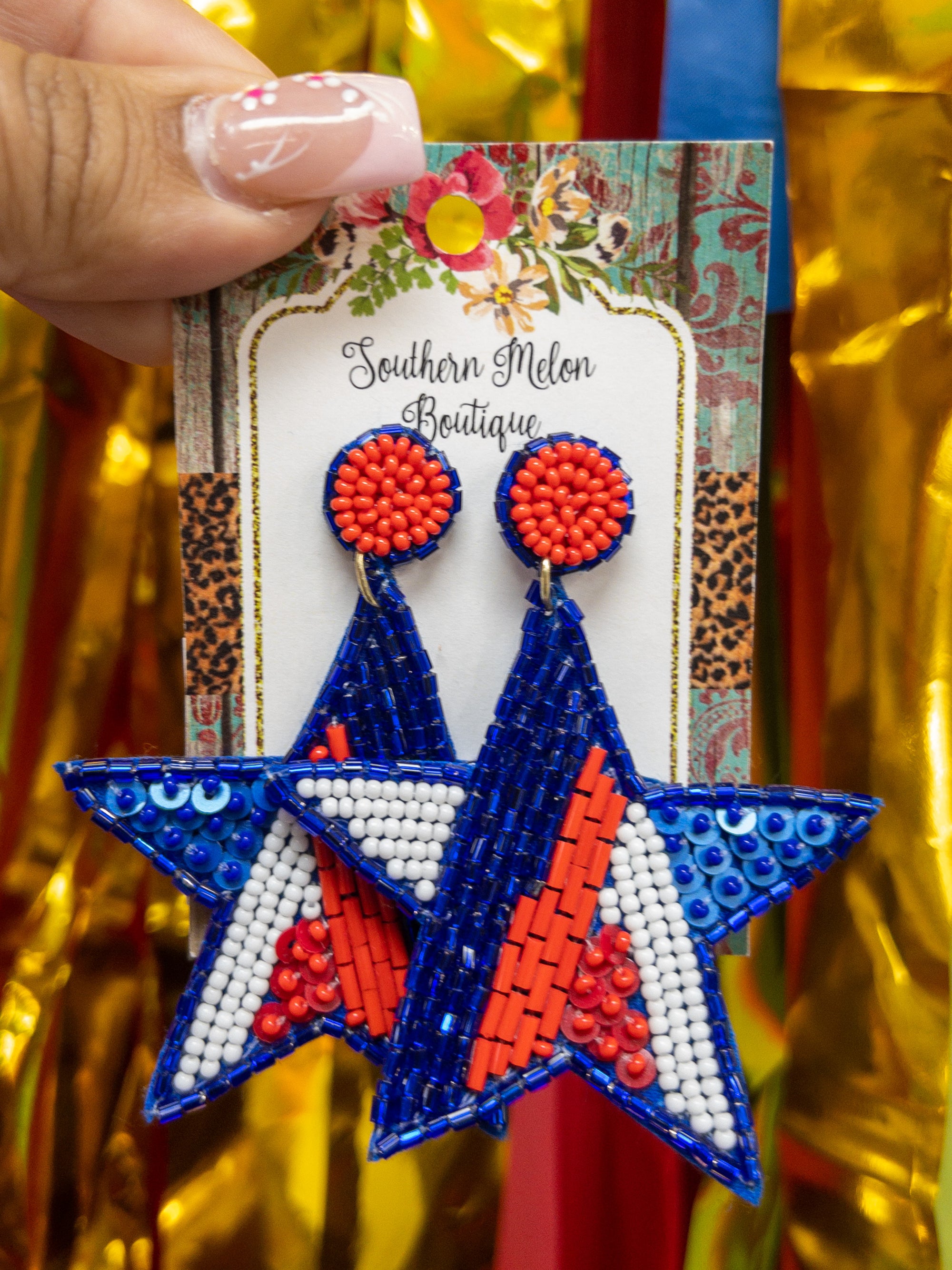 SEQUINS PATRIOTIC STAR EARRING