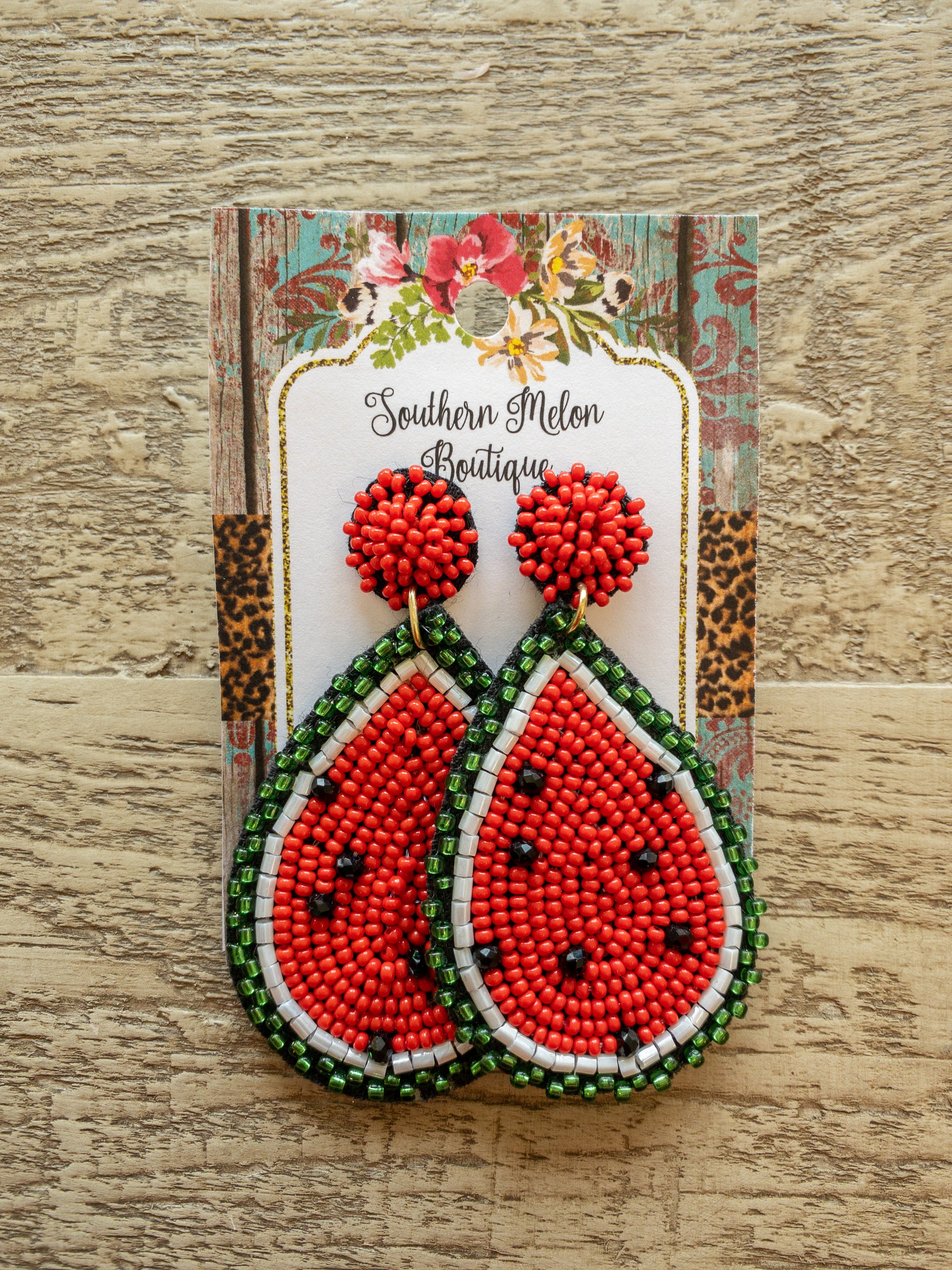 TEAR DROP BEADED POST WATERMELON EARRINGS