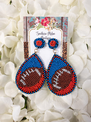 BEADED FOOTBALL TEARDROP EARRING