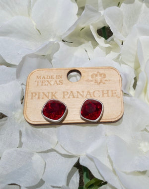 RED PINK PANACHE STUDS 12 MM BRONZE AND SILVER TRIM