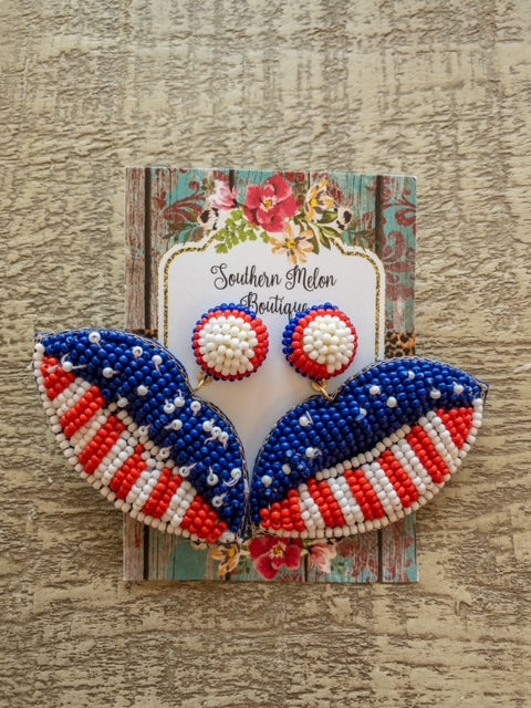 BEADED PATRIOTIC TOP SPLIT EARRING