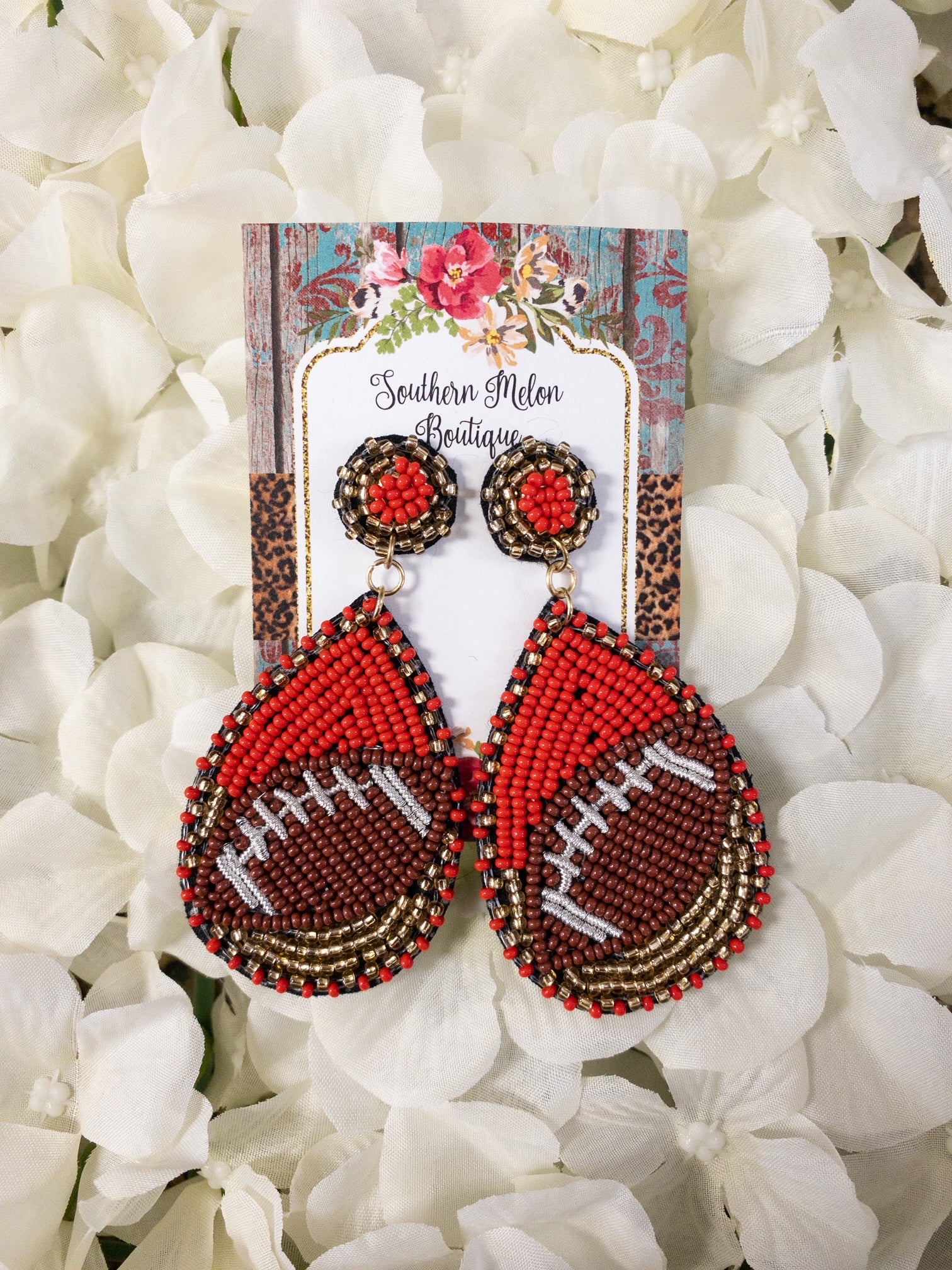 BEADED FOOTBALL TEARDROP EARRING