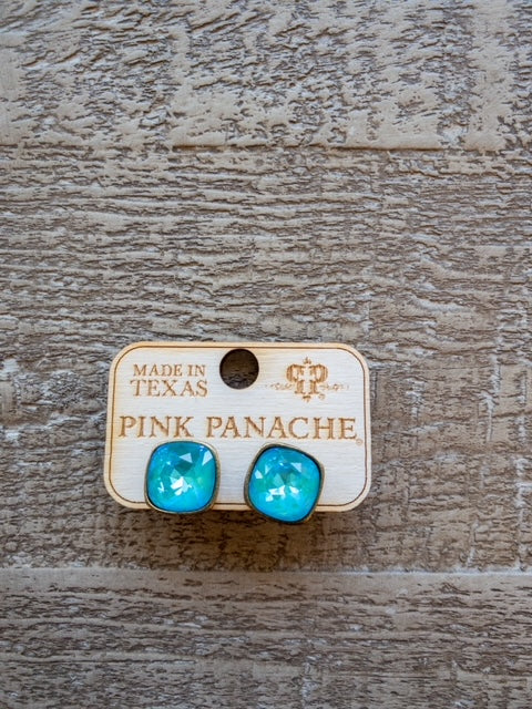 SPRING TEAL LARGE PINK PANACHE STUDS 12MM BRONZE TRIM