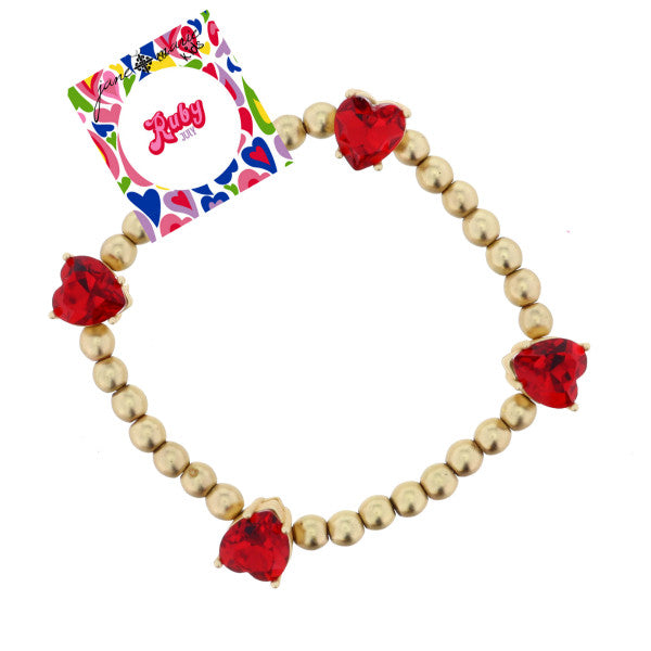 JANE MARIE KIDS RUBY CRYSTAL HEART STATION BRACELET