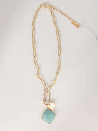 GOLD TOGGLE LOCK TURQ DETAIL NECKLACE JANE MARIE