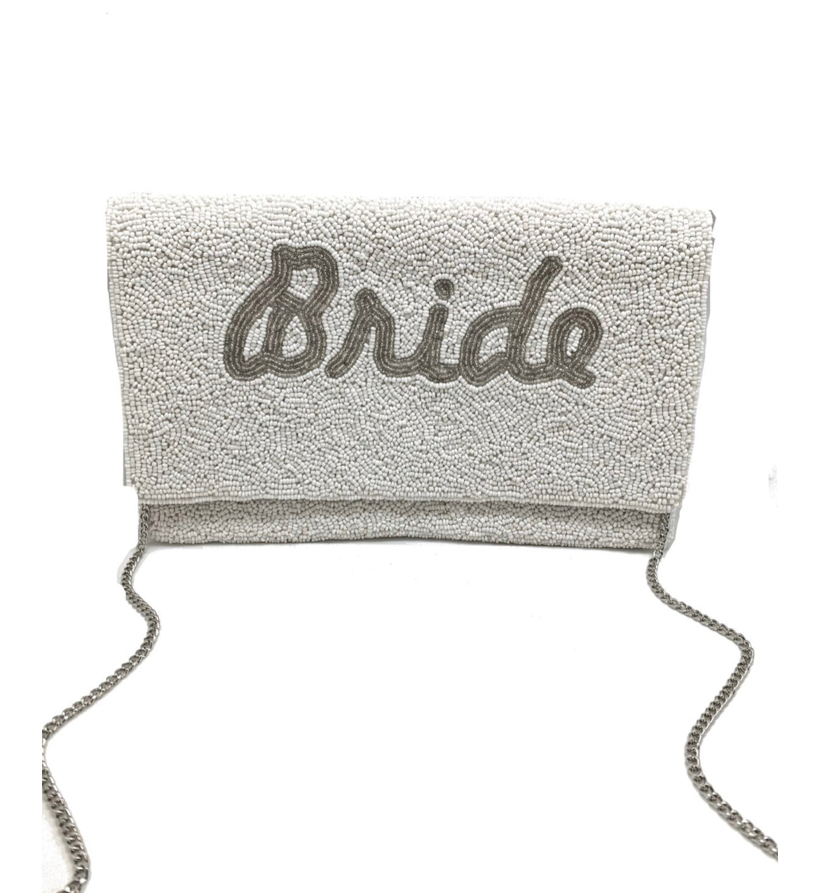 BRIDE SILVER WH BEADED CLUTCH LA CHIC