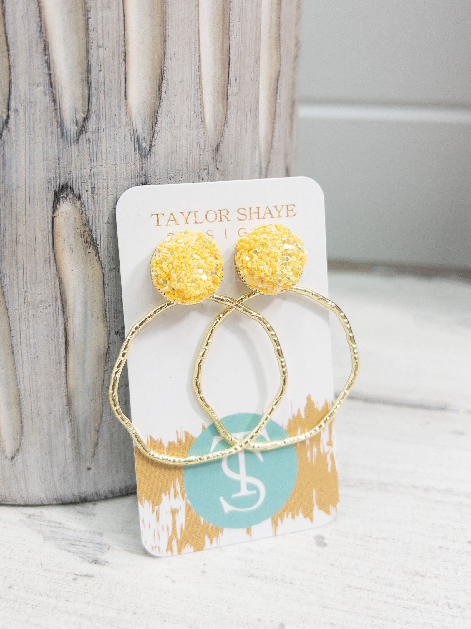 Yellow GLITTER TOP TAYLOR SHAYE HOOPS
