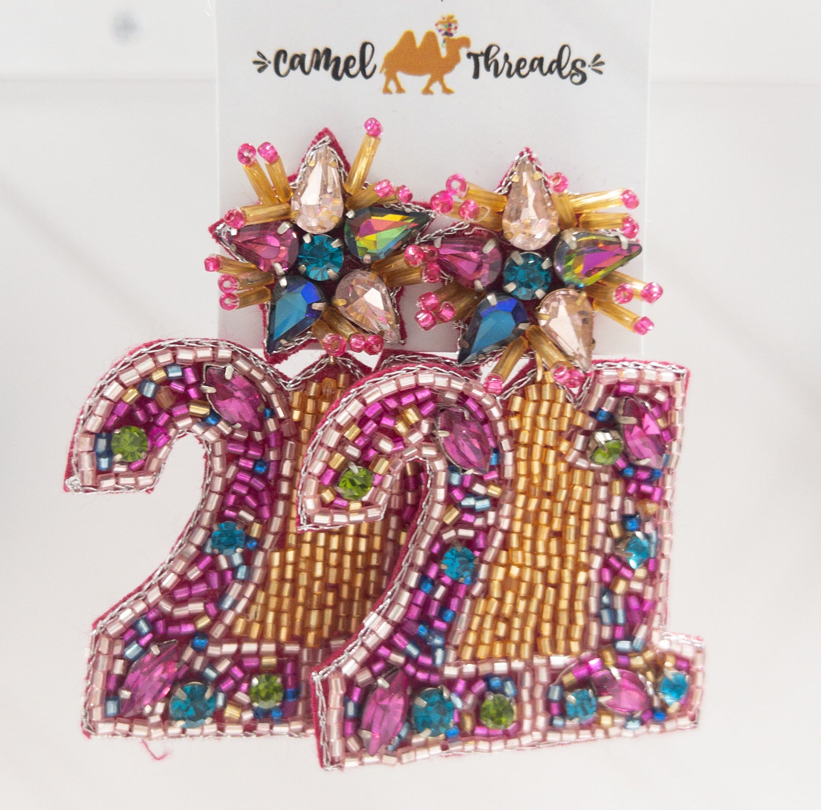 21 BDAY BEADED CAMEL THREAD EARRINGS
