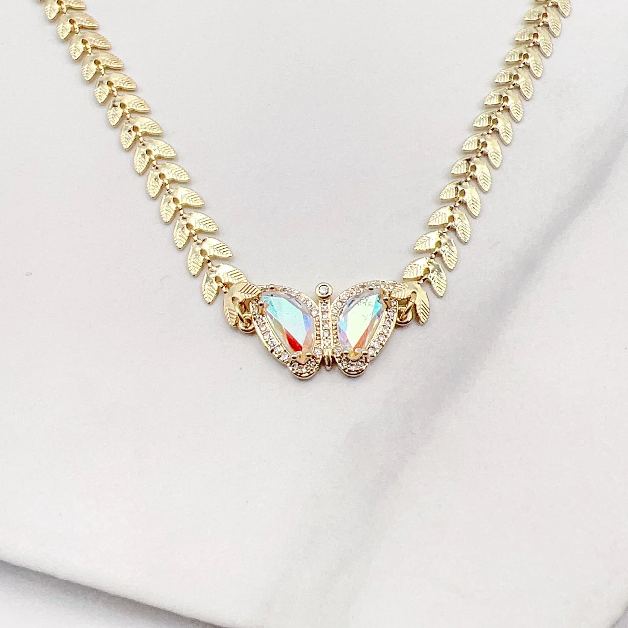 IRIDESCENT CRYSTAL BUTTERFLY NECKLACE TREASURE JEWELS