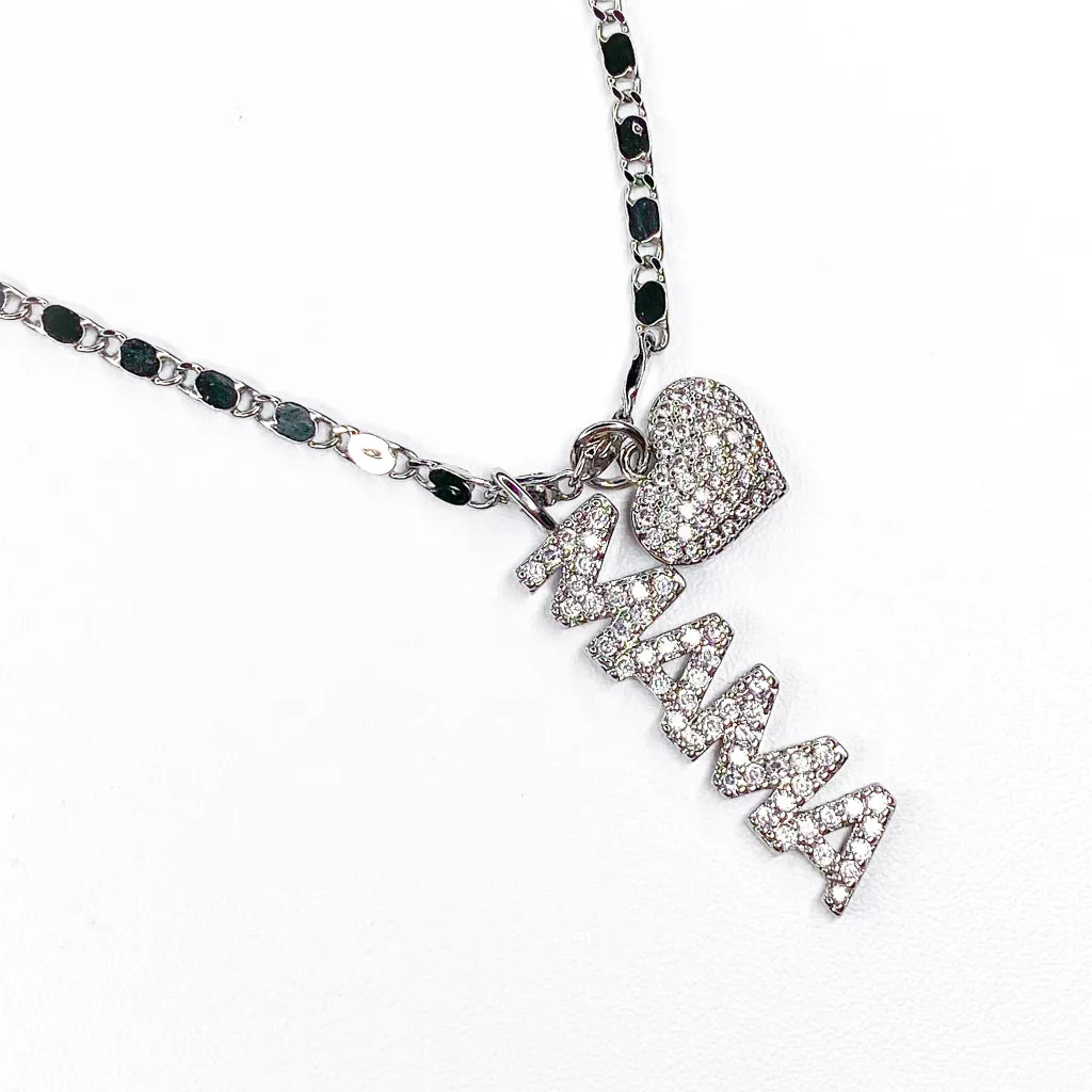 MAMA HEART SILVER BLING NECKLACE TREASURE JEWELS