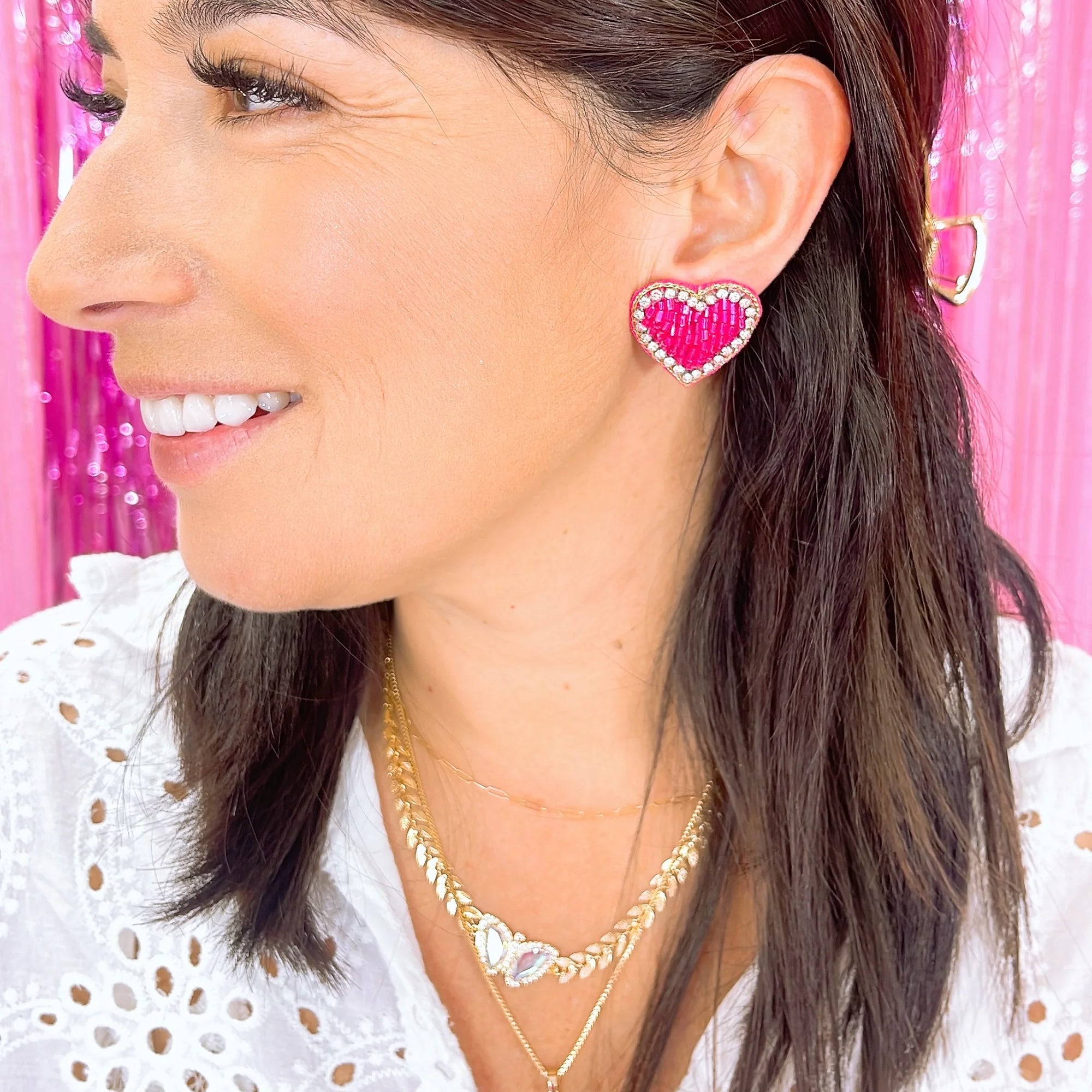 Pink Mini heart beaded stud TREASURE JEWELS