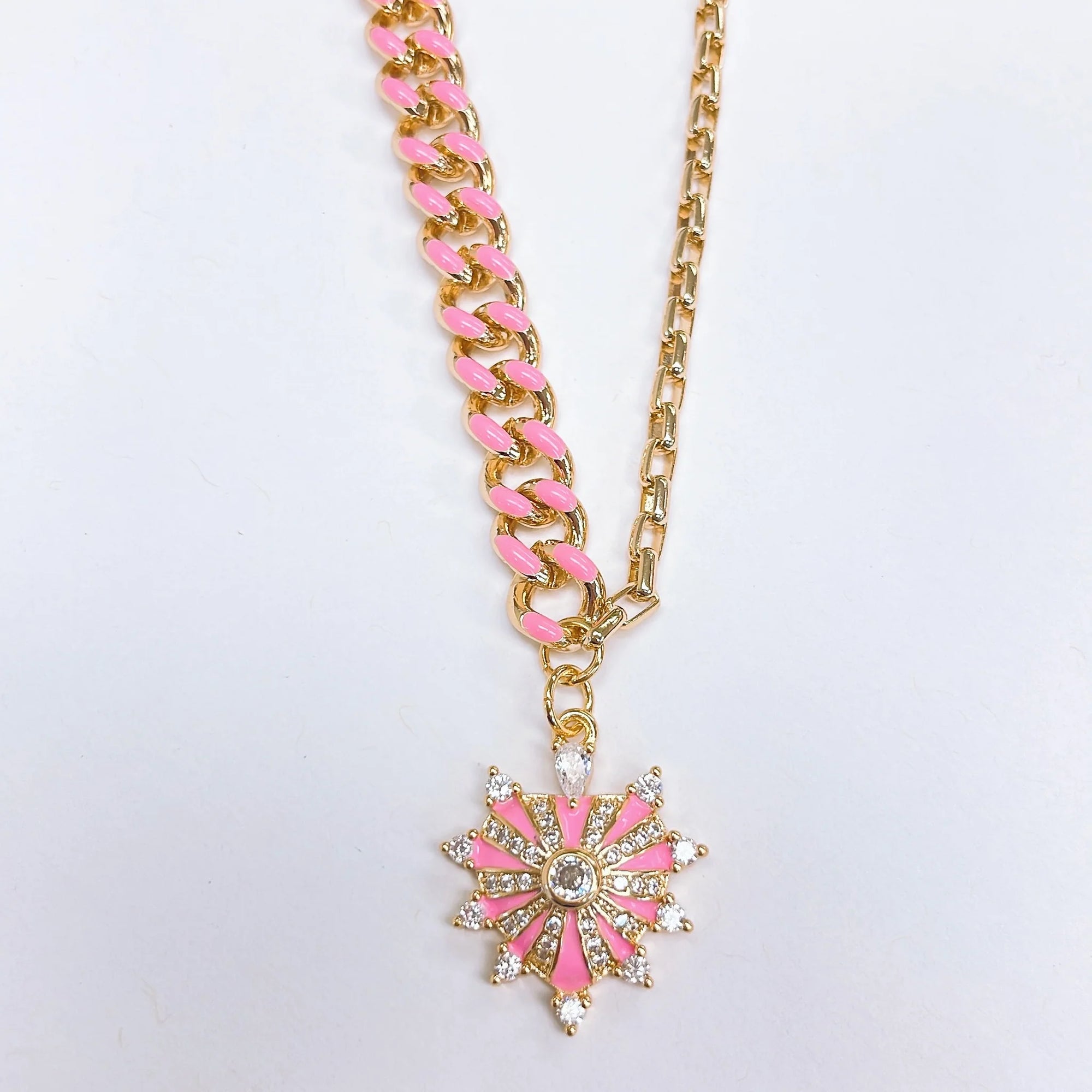 Chunky spike heart pink Necklace TREASURE JEWELS