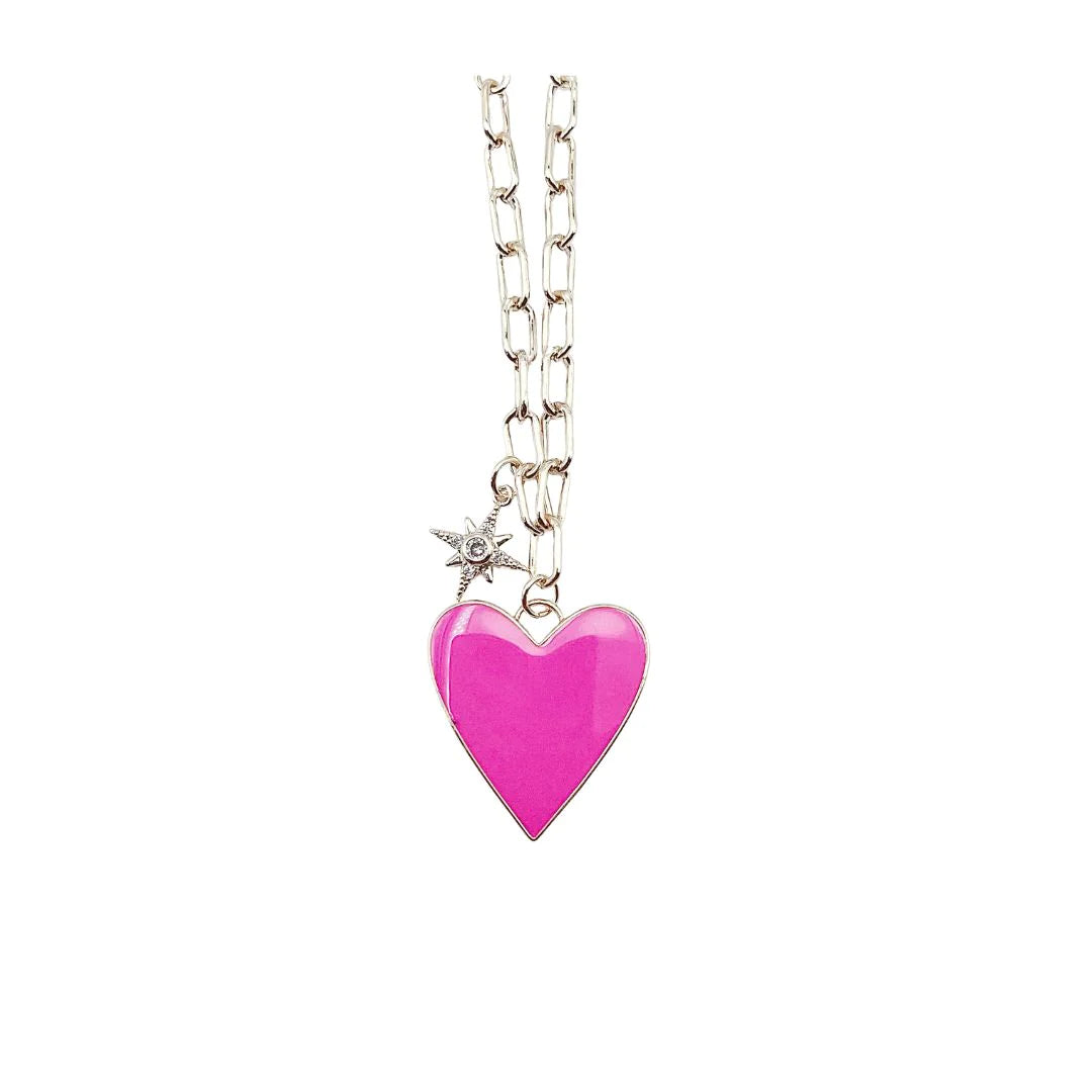 Enamel Heart/Star Necklace Hot Pink TREASURE JEWELS