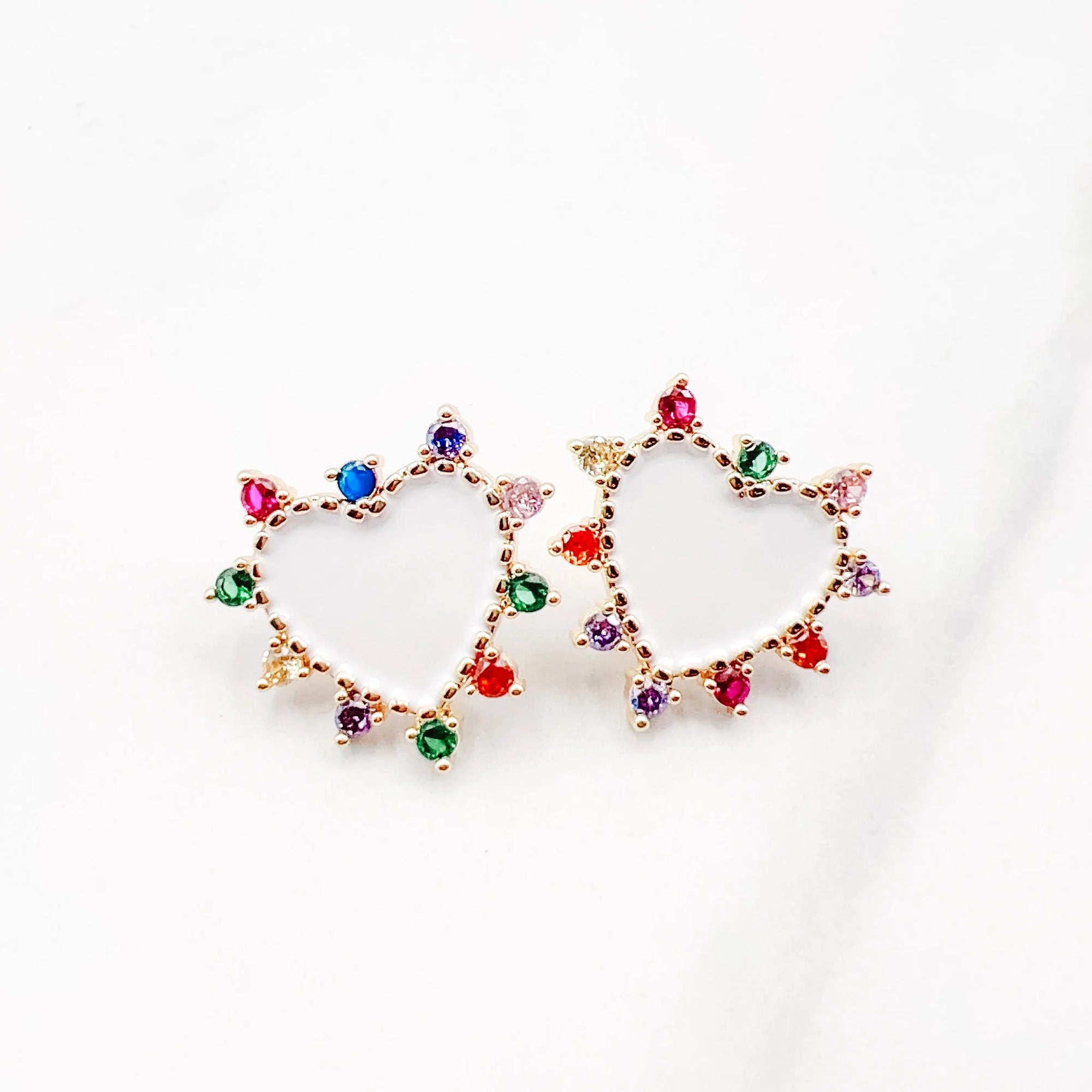 White/multi Stone Enamel Studs Heart TREASURE JEWELS