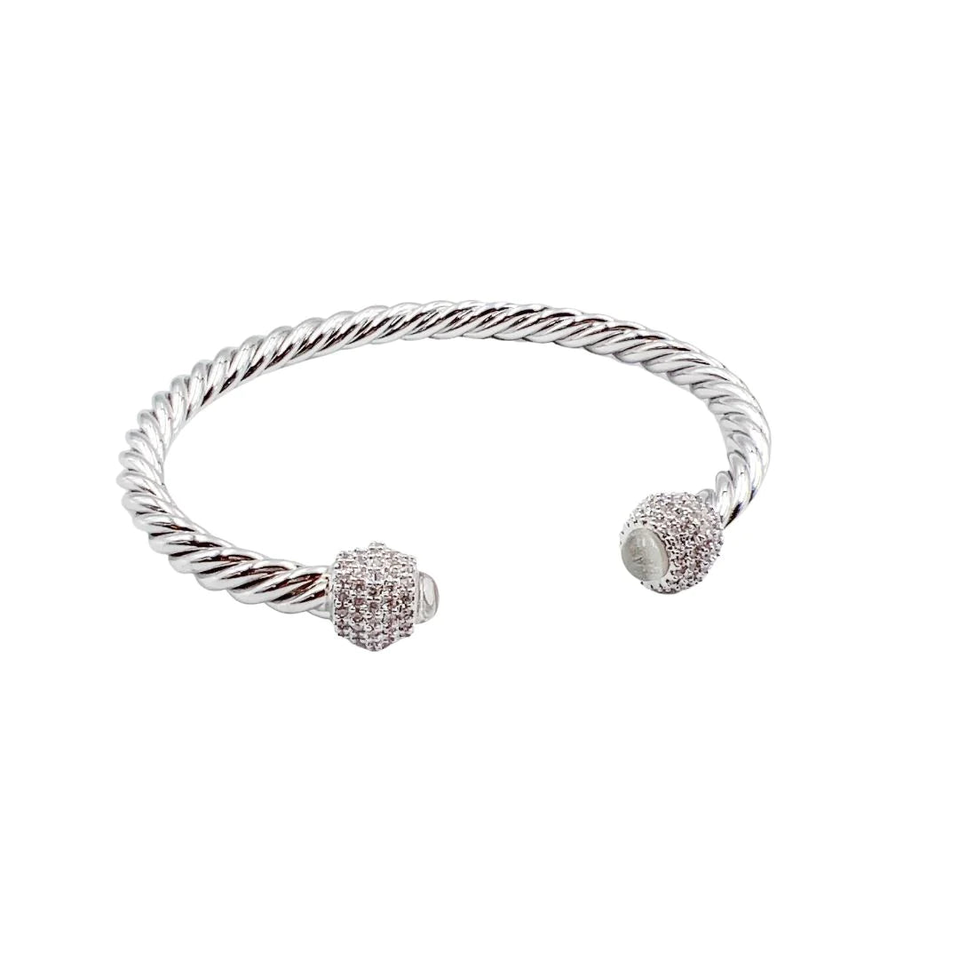 SILVER ROPE CRYSTAL BANGLE TREASURE JEWELS